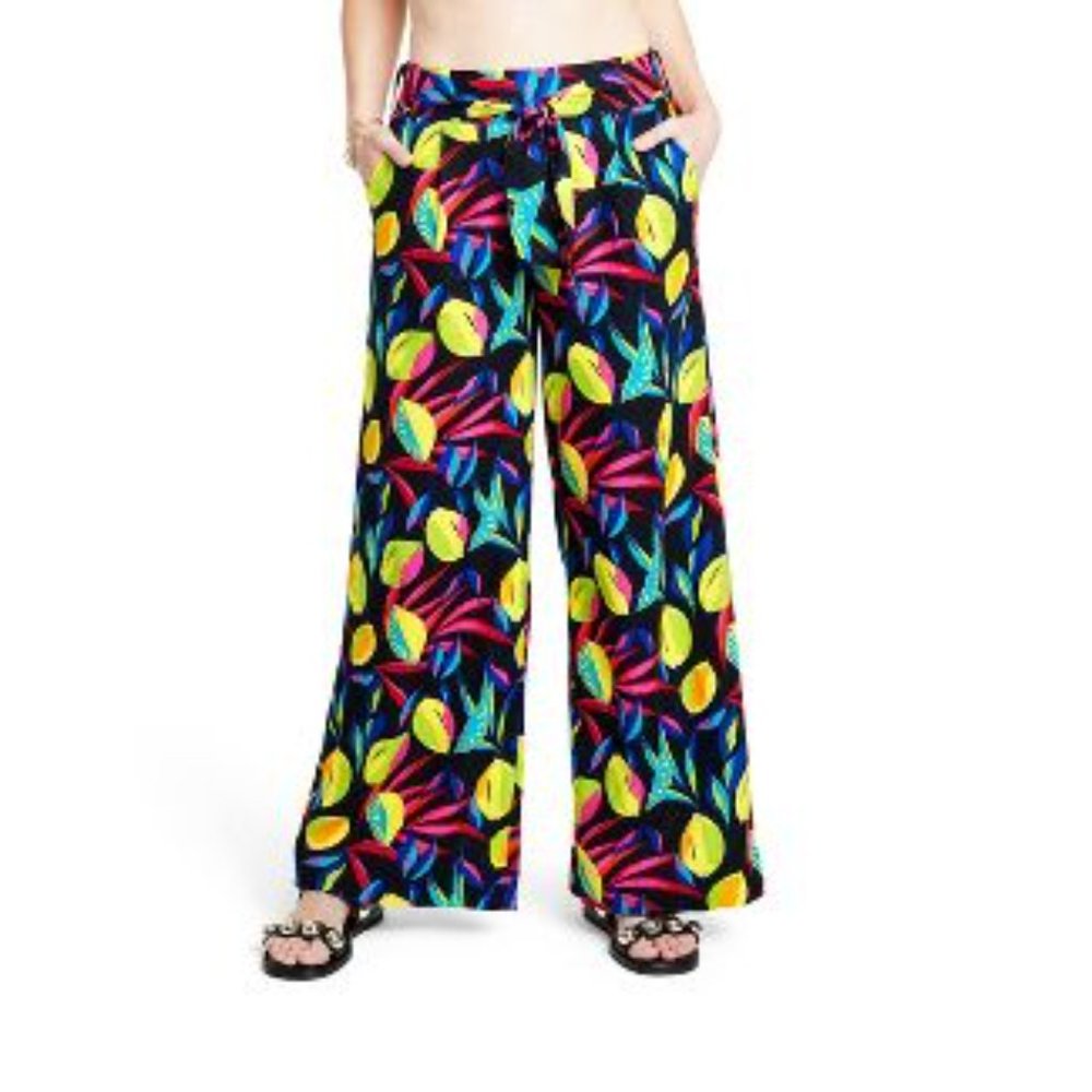 Women's Lemon Print Wide-Leg Pants - Tabitha Brown for Target Black